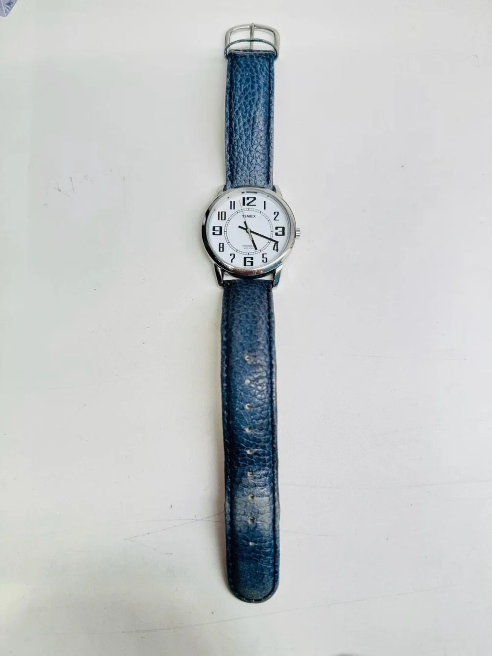 Timex Indiglo WR30M Quartz 35mm White Dial Leather Men Watch New Battery Runs